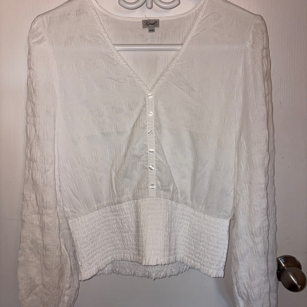 Kismet White Cropped Ribbed Blouse